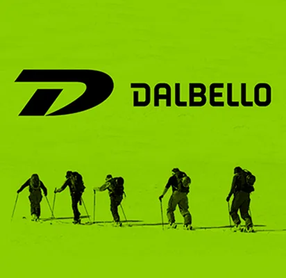 dalbello logo sa pet ljudi u pokretu na zelenoj pozadini