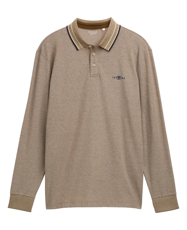 Tom Tailor Majica Polo Long-sleeved Piqué With Logo Print - Image 3