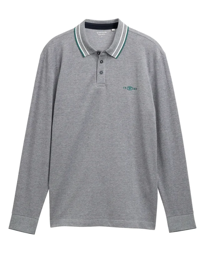 Tom Tailor Majica Polo Long-sleeved Piqué With Logo Print - Image 3